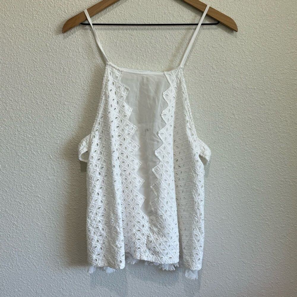 Free People Women's Large White Tank Top Crochet Lace Boho‎ Sheer Casual Dainty
